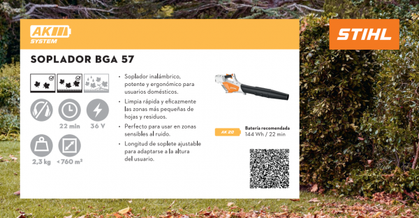 Soplador Inalámbrico Stihl - BGA 57 - Sistema AP 36 V - STIHL