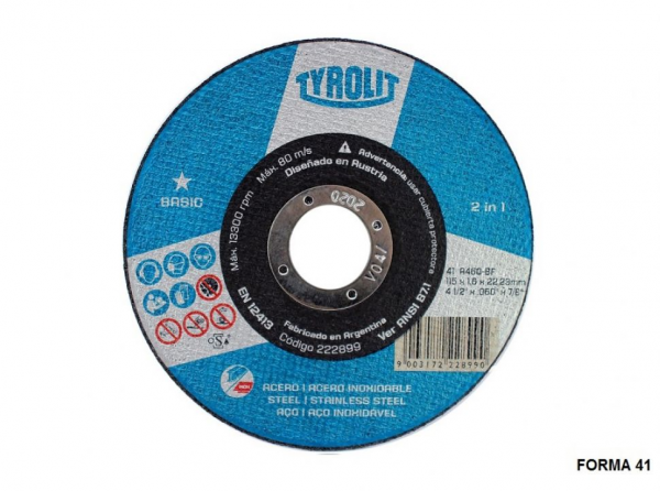 DISCO DE CORTE BASIC 41C 115X2,5X22,23-A30QBF - TYROLIT