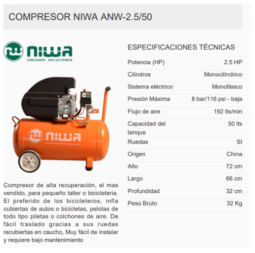 Compresor Alta Recuperación Niwa Modelo ANW2.5/50 - NIWA