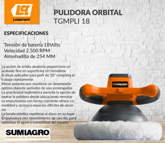 Pulidora Orbital a bateria 18V TGMPLI18 - LUSQTOFF