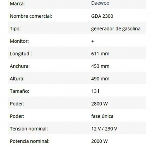 Generador / grupo electrógeno GDA2300 Daewoo - DAEWOO