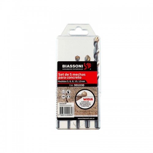 SET DE MECHAS METAL DURO P/ CONCRETO Ø 5,6,8,10,12 MM - BIASSONI